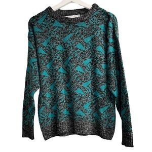 Jersild | Vintage 80’s Era Retro Look Black Teal Long Sleeve Sweater Size M